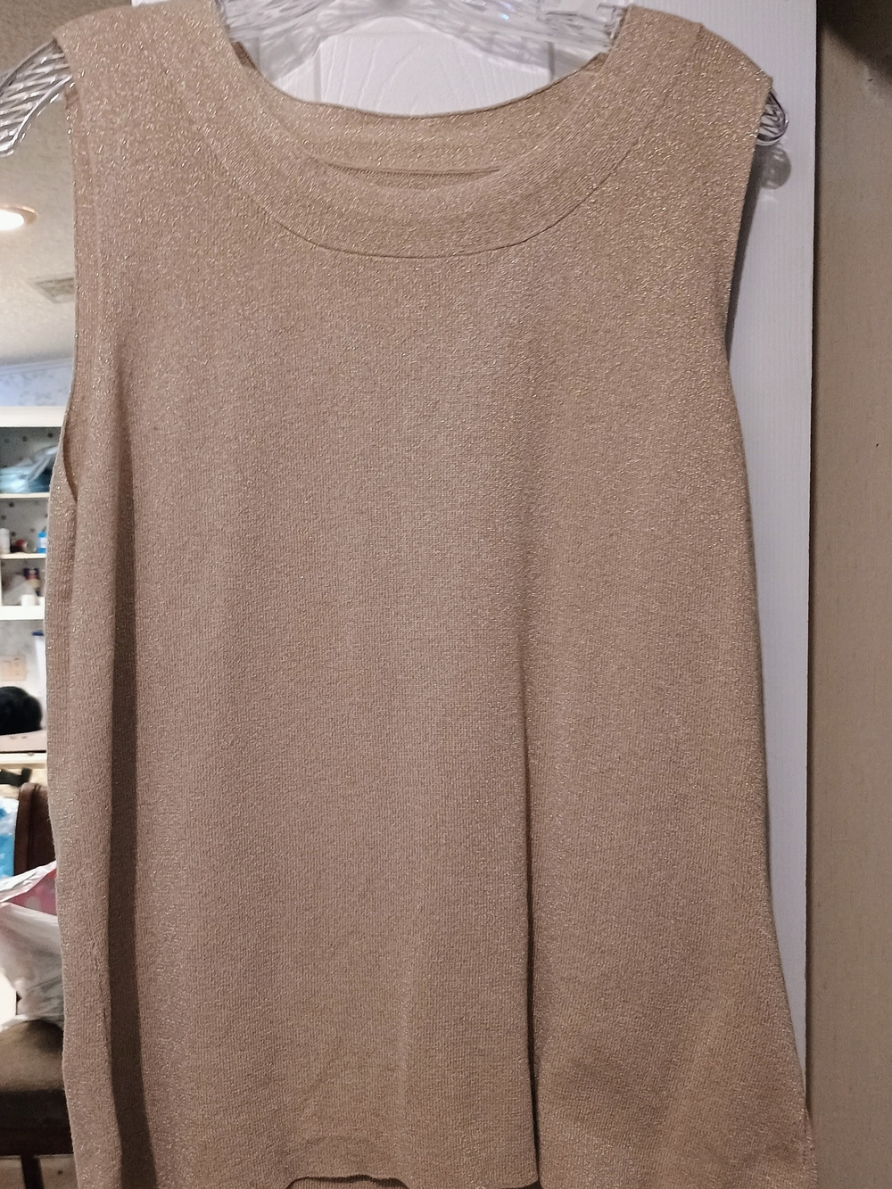 Covington Metallic Sleeveless Tank Top in Beige